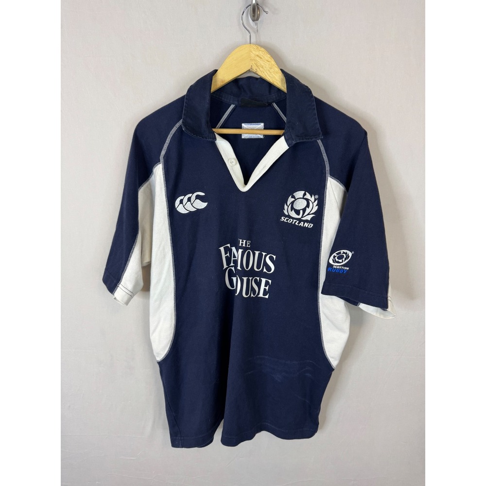 Canterbury Scotland Rugby Jersey Mens Medium Navy Blue Famous Grouse Polo Shirt‎